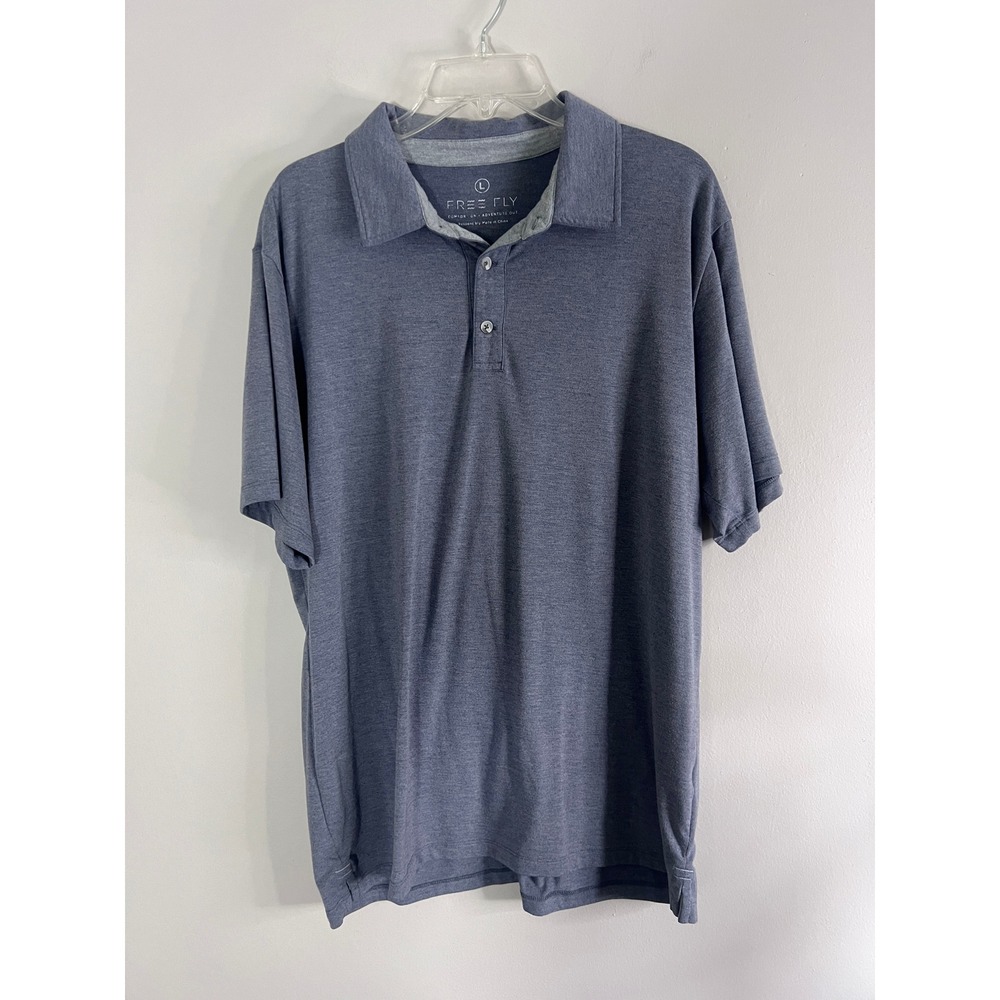 Free Fly Mens Bamboo Polo Shirt Large Blue Heathered Short Sleeve Outdoor Top